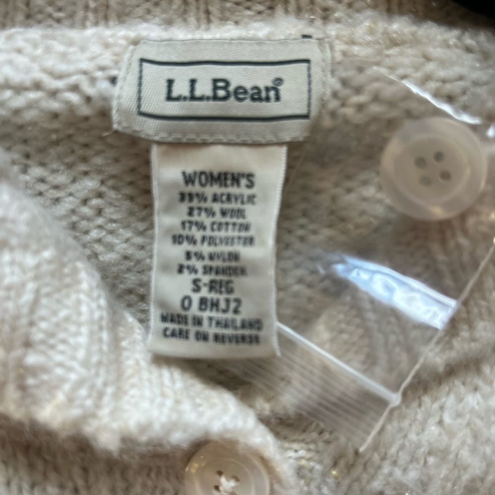 NWOT Y2K L.L. Bean Kint Cardigan Wool Blend Sweater Cream Size Small - Picture 6 of 7